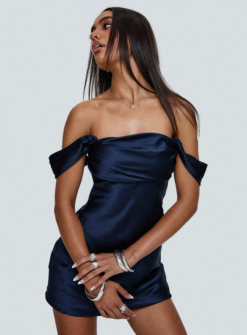 Women's Zabbarra Off The Shoulder Mini Dress Navy — Dress