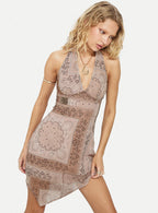 Women's Spartacus Halter Mini Dress Brown / Multi — Dress