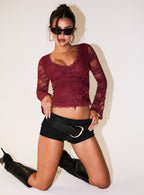 Women's Pitter Long Sleeve Top Burgundy