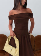 Women's Katalia Off Shoulder Maxi Dress Chocolate Brown — Dress