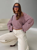 Women's Settle Down Long Sleeve Top Pink / Brown Stripe