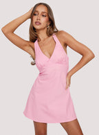 Women's Stassia Halter Mini Dress Pink Stripe — Dress