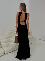 Women's Ace Of Hearts Backless Maxi Dress Black — Dress