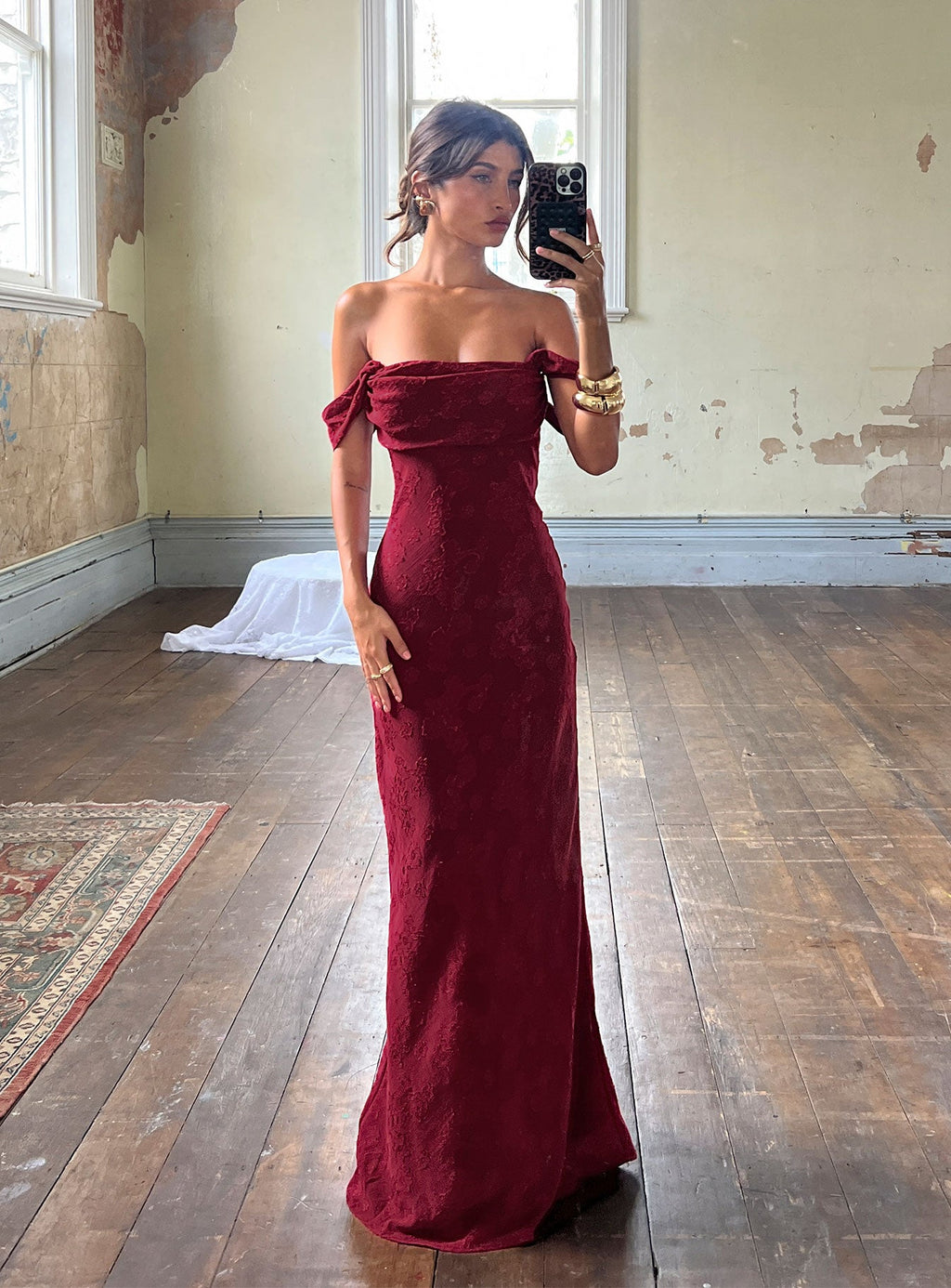Women's Azura Off The Shoulder Maxi Dress Burgundy — Dress
