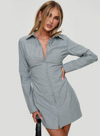 Women's Publicity Long Sleeve Mini Dress Blue Pinstripe — Dress
