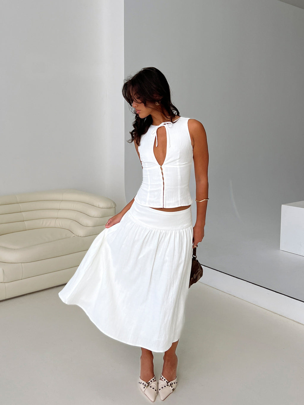 Women's Heart Of Gold Linen Blend Midi Skirt White