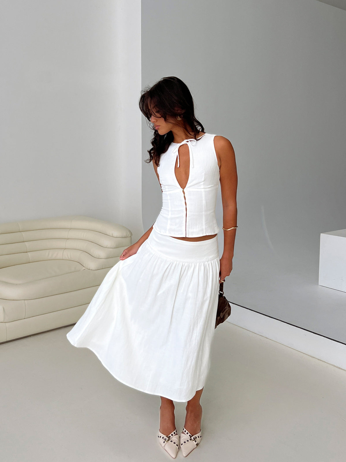 Women's Heart Of Gold Linen Blend Midi Skirt White