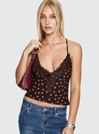 Women's Call My Lover Lace Cami Top Brown Polka