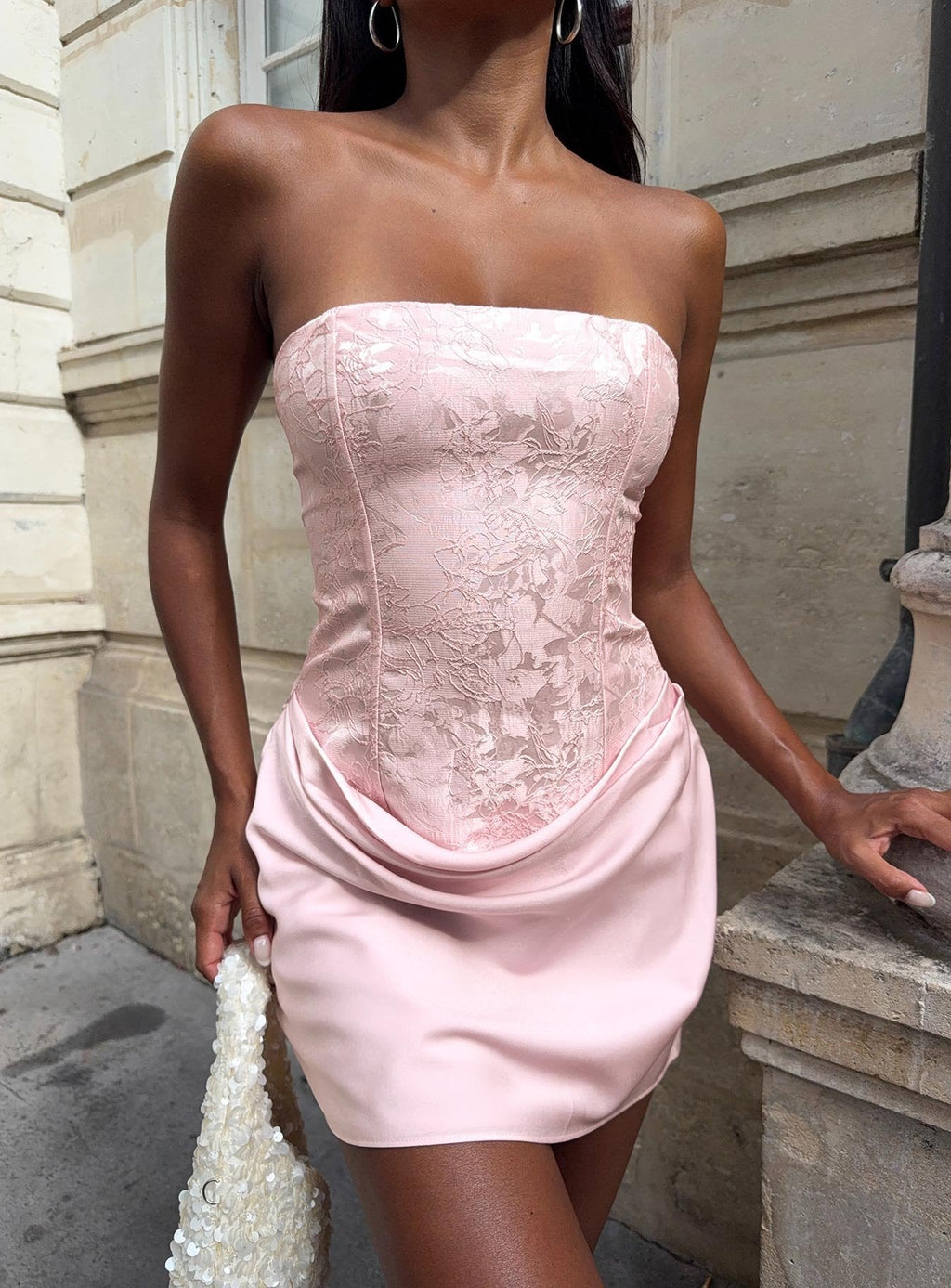 Women's Jenevieve Strapless Drape Mini Dress Pink — Dress