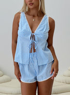 Women's Jaycob Tie Front Set Blue Gingham