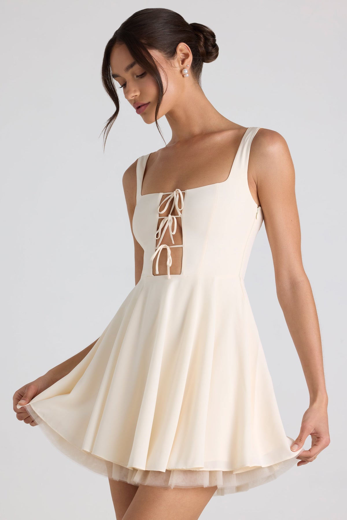 Women's Tie-Detail A-Line Micro Mini Dress in Ivory — Dress