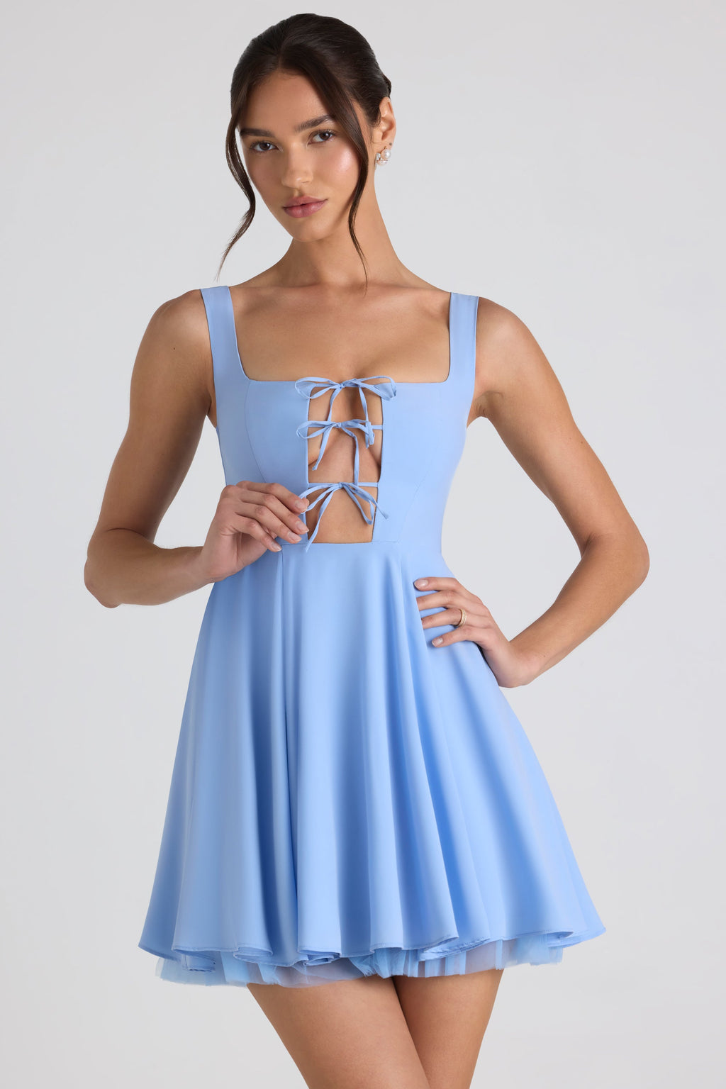 Women's Tie-Detail A-Line Micro Mini Dress in Sky Blue — Dress