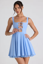 Women's Tie-Detail A-Line Micro Mini Dress in Sky Blue — Dress
