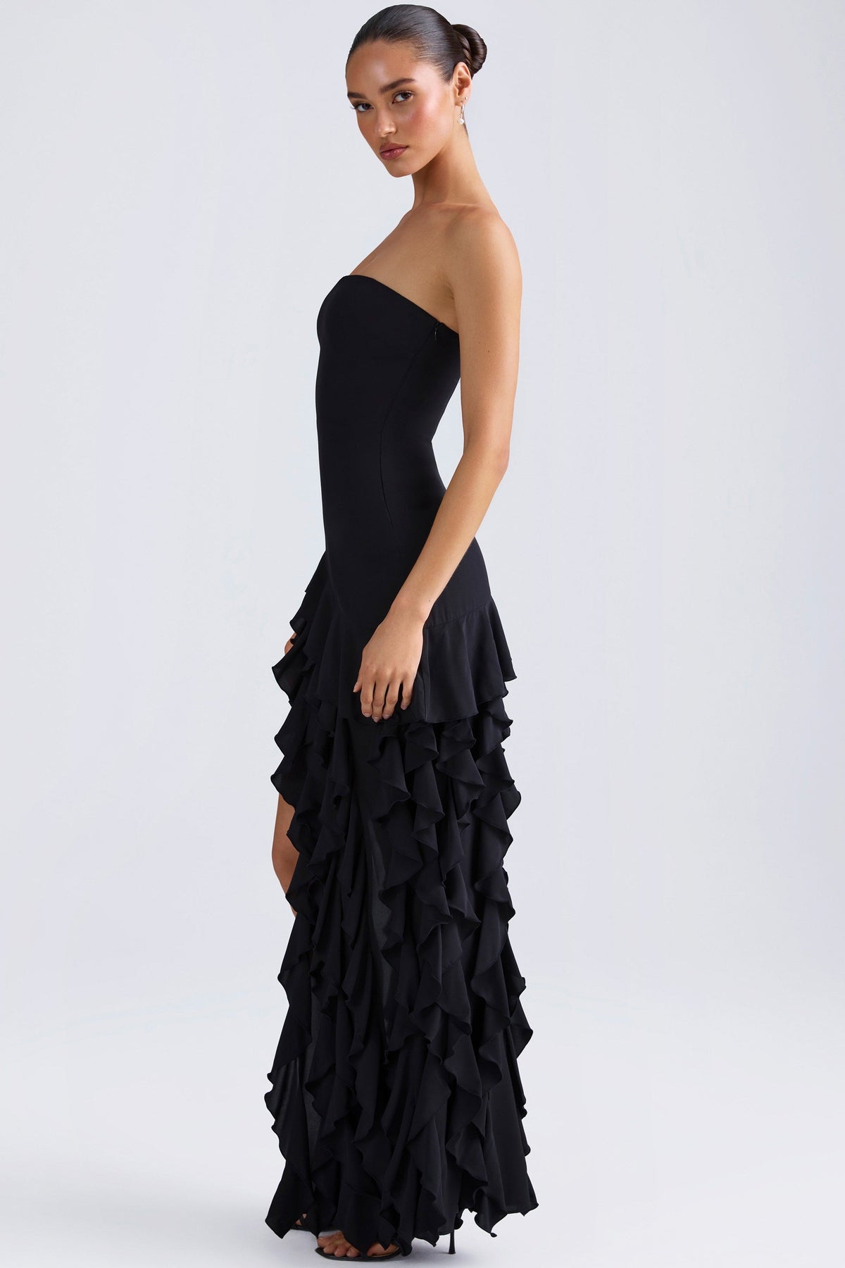 Women's Ruffle-Trim Strapless Gown in Black — Dress