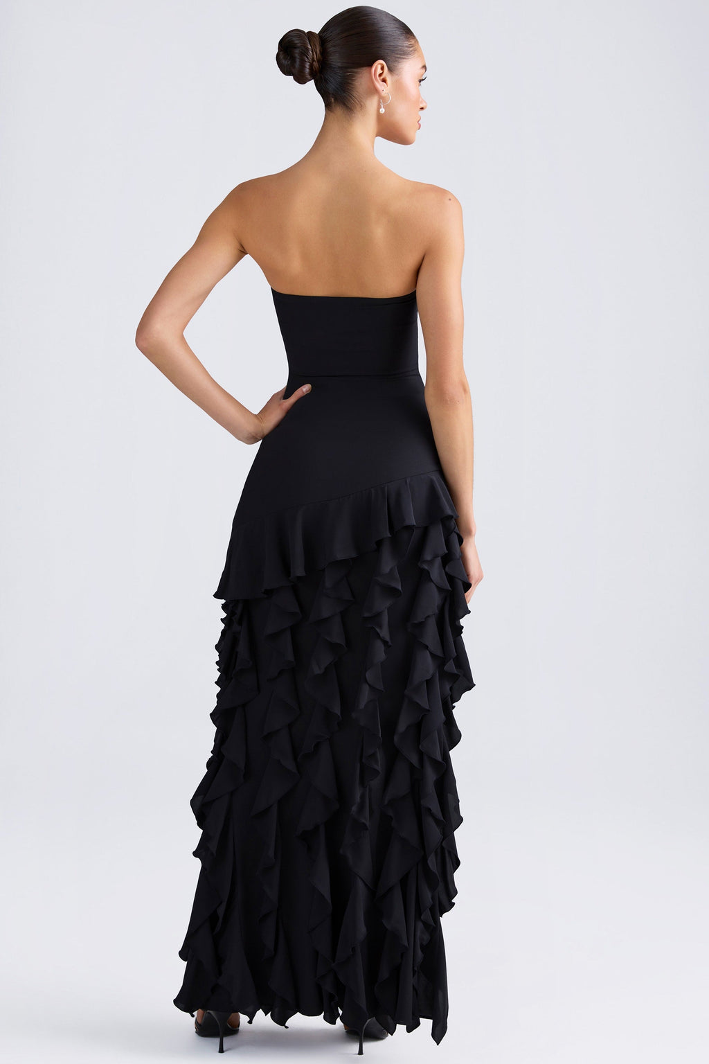 Women's Ruffle-Trim Strapless Gown in Black — Dress