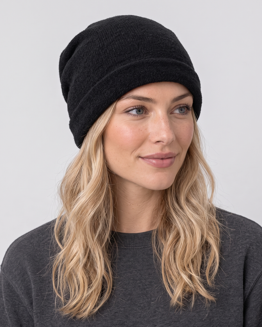 Women's Everyday Knit Beanie — Black / 50 × 27 cm — hero — wb-gender-final-143