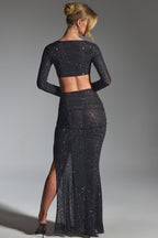 Women's Embellished Ruched Maxi Skirt in Black