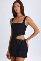 Women's Belted Cut-Out Mini Dress in Black — Dress