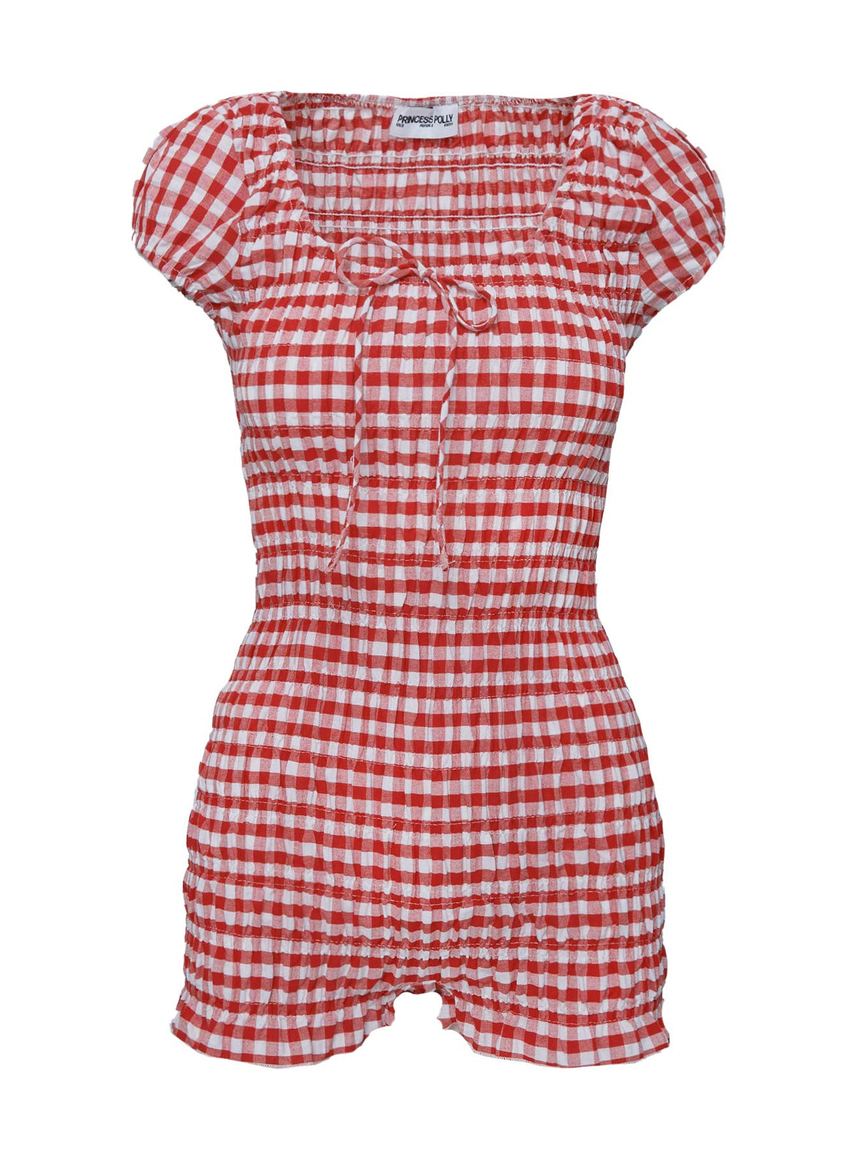 Women's Bashful Playsuit Red Check — Jumpsuit or Romper