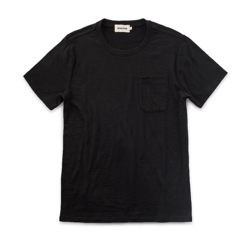Men's The Crewneck Pocket Tee in Black Merino — Sweater