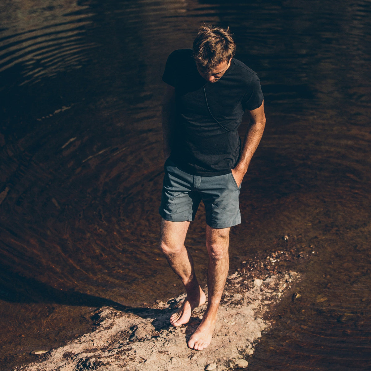 Men's The Crewneck Pocket Tee in Black Merino — Sweater