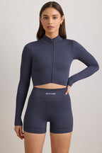 Women's FlexiRib Zip-Up Cropped Jacket in Indigo Slate