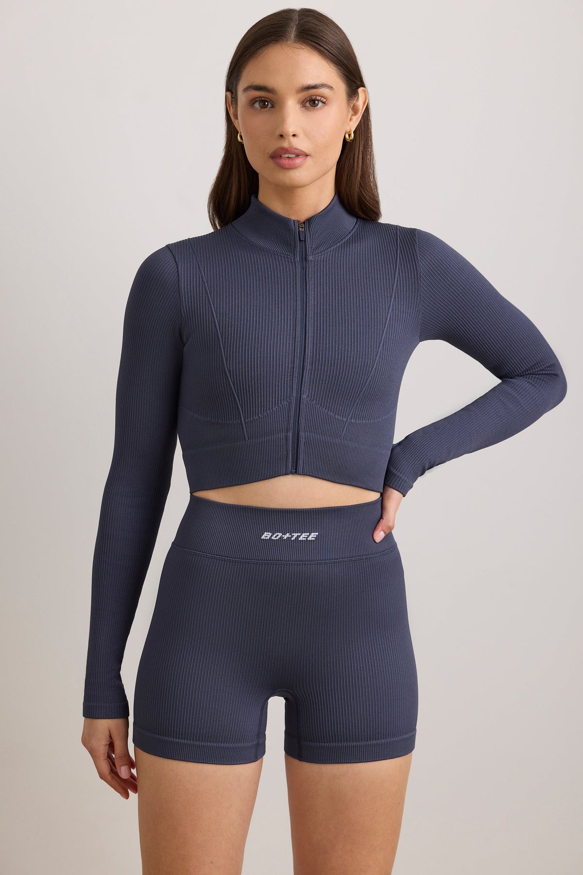 Women's FlexiRib Zip-Up Cropped Jacket in Indigo Slate