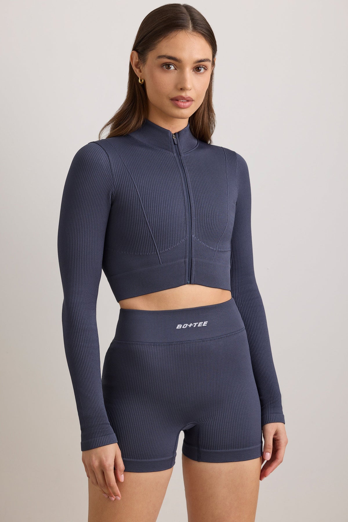 Women's FlexiRib Zip-Up Cropped Jacket in Indigo Slate