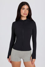 Women's Soft Active Hooded Mid-Layer Jacket in Black — Activewear
