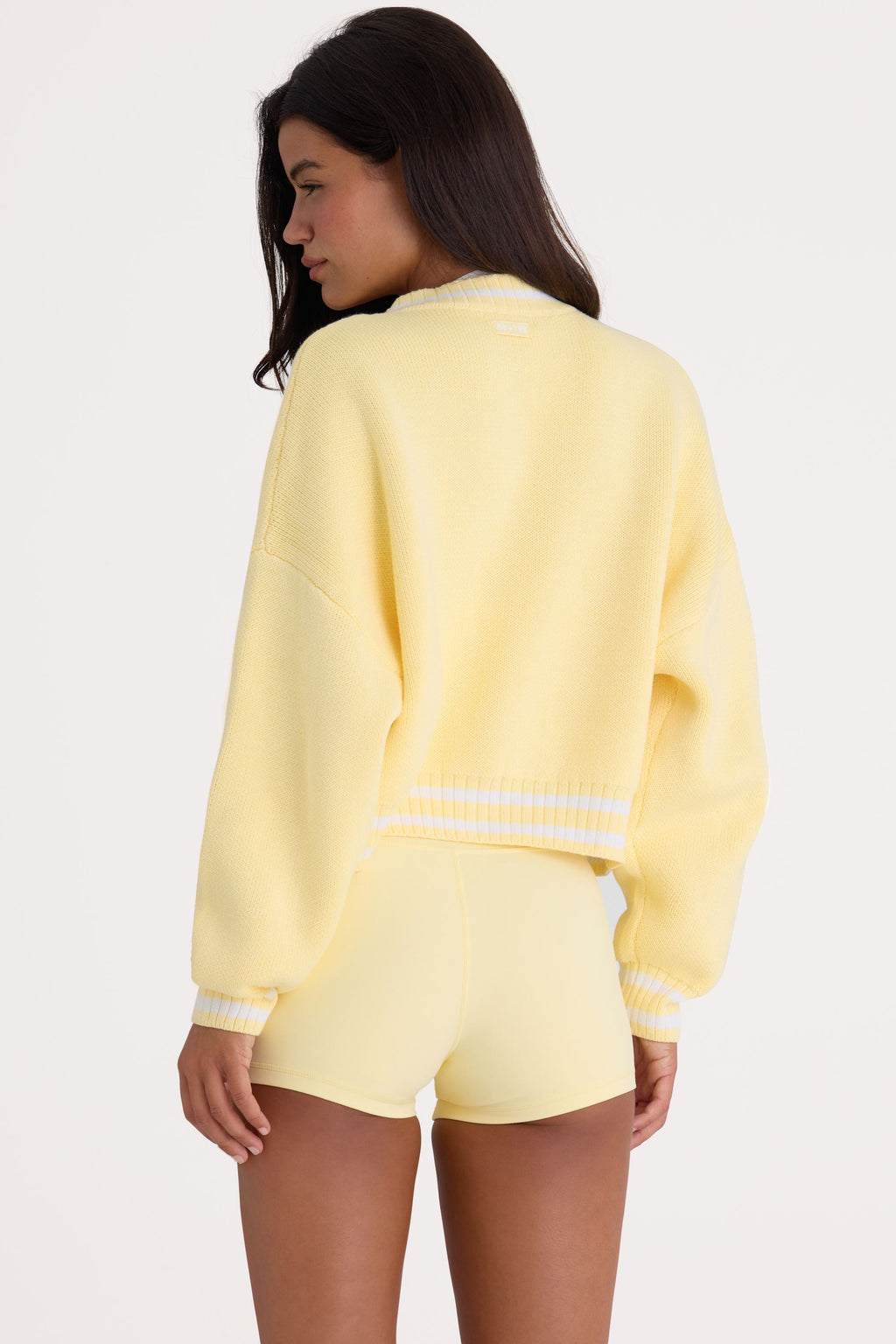 Women's Button-Up Cropped Knit Cardigan in Soft Yellow — Sweater
