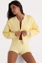 Women's Button-Up Cropped Knit Cardigan in Soft Yellow — Sweater