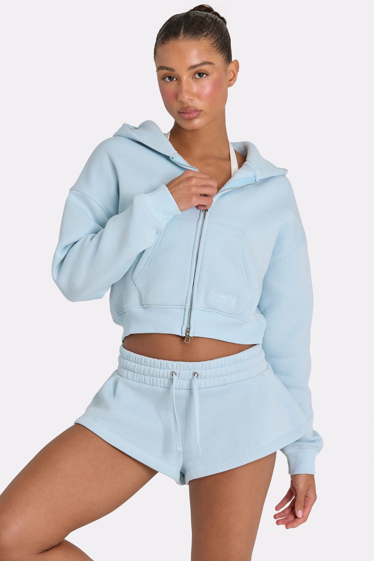 Women's Oversized Zip-Up Hoodie in Powder Blue — Sweater
