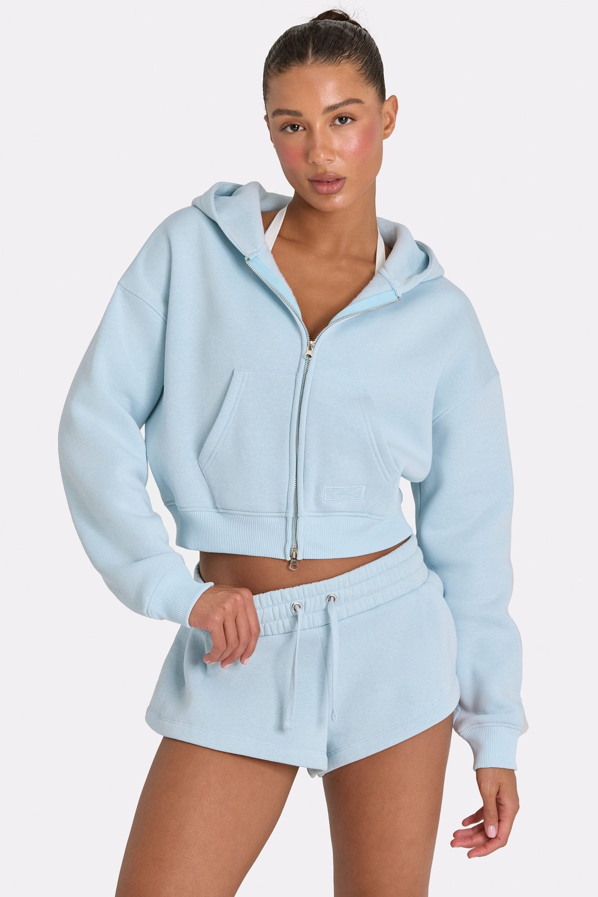 Women's Oversized Zip-Up Hoodie in Powder Blue — Sweater