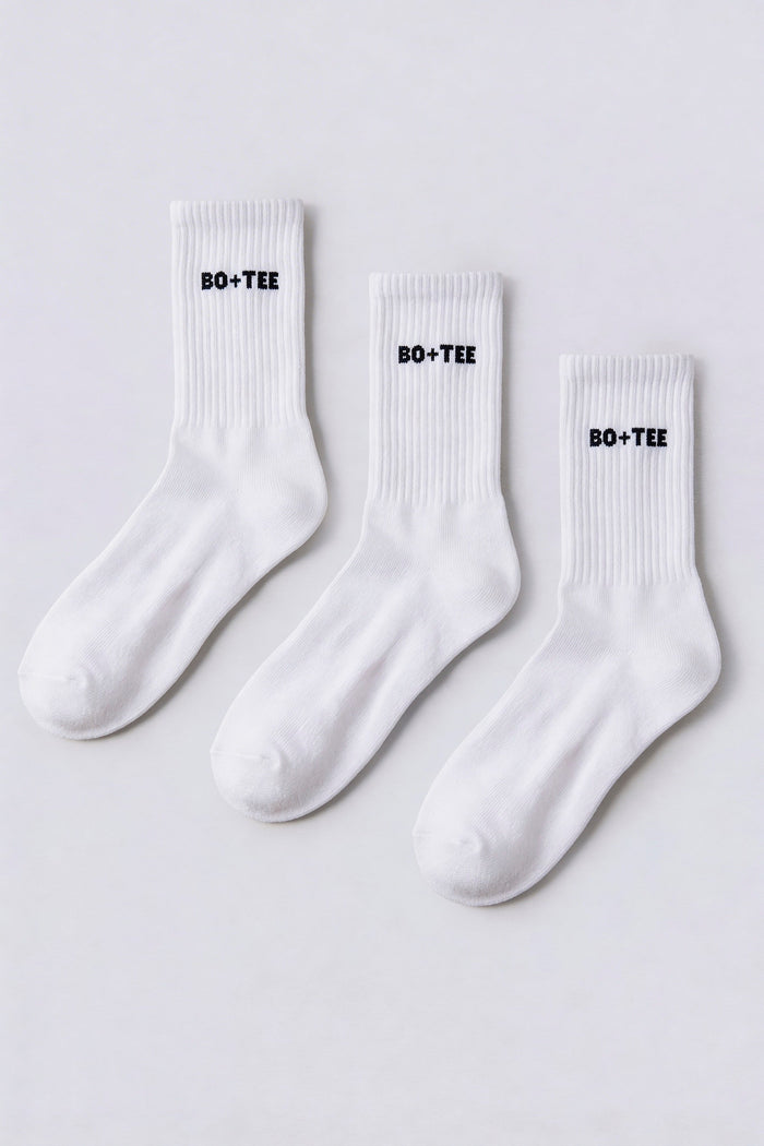 Women's Ribbed Half-Crew 3-Pack Socks in White