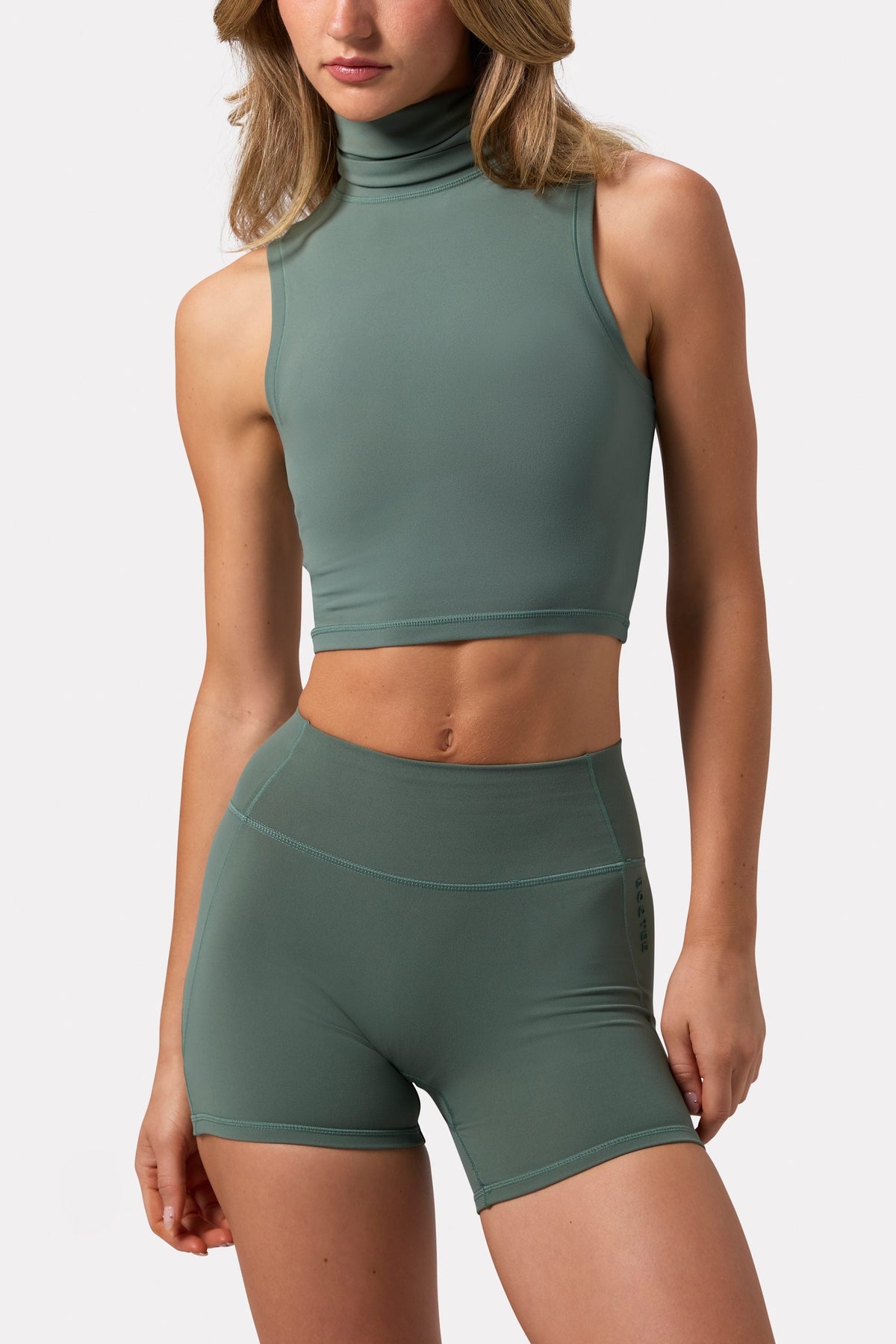 Women's Soft Active Turtleneck Tank Top in Khaki — Activewear
