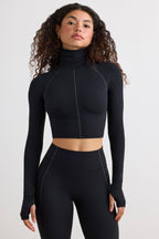 Women's Soft Active Turtleneck Crop Top in Black — Activewear