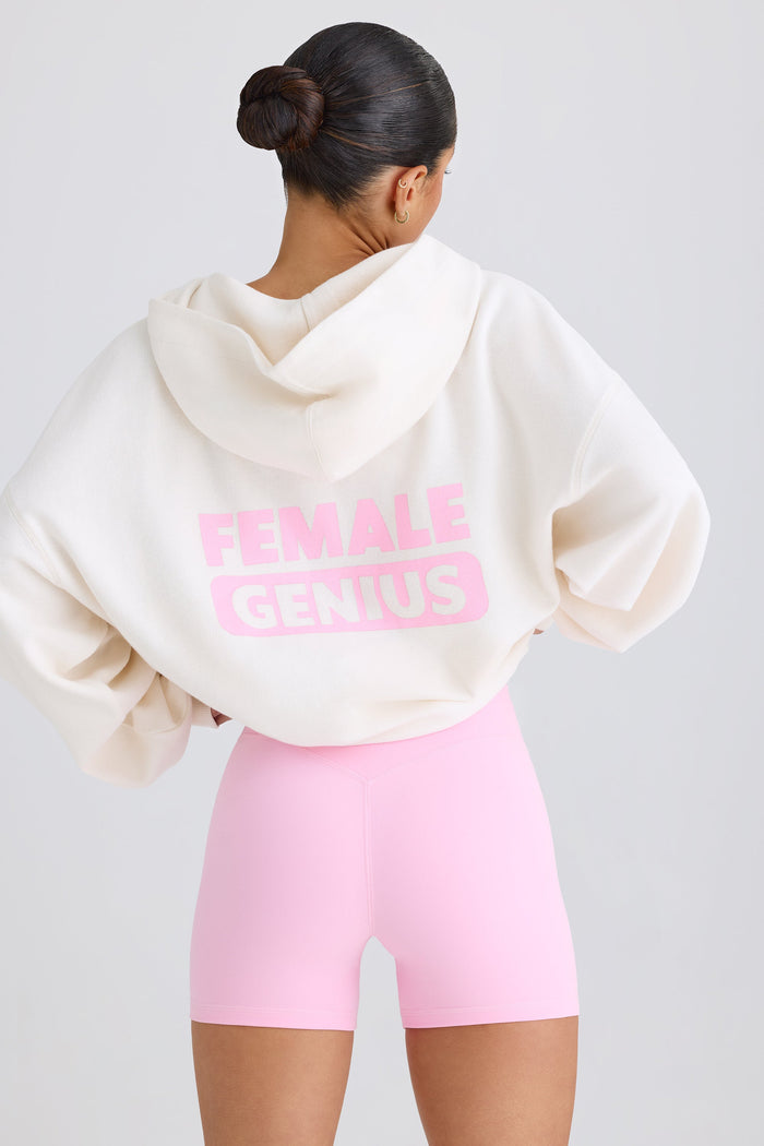 Women's Textured Cotton Jersey Graphic Print Hoodie in White — Sweater