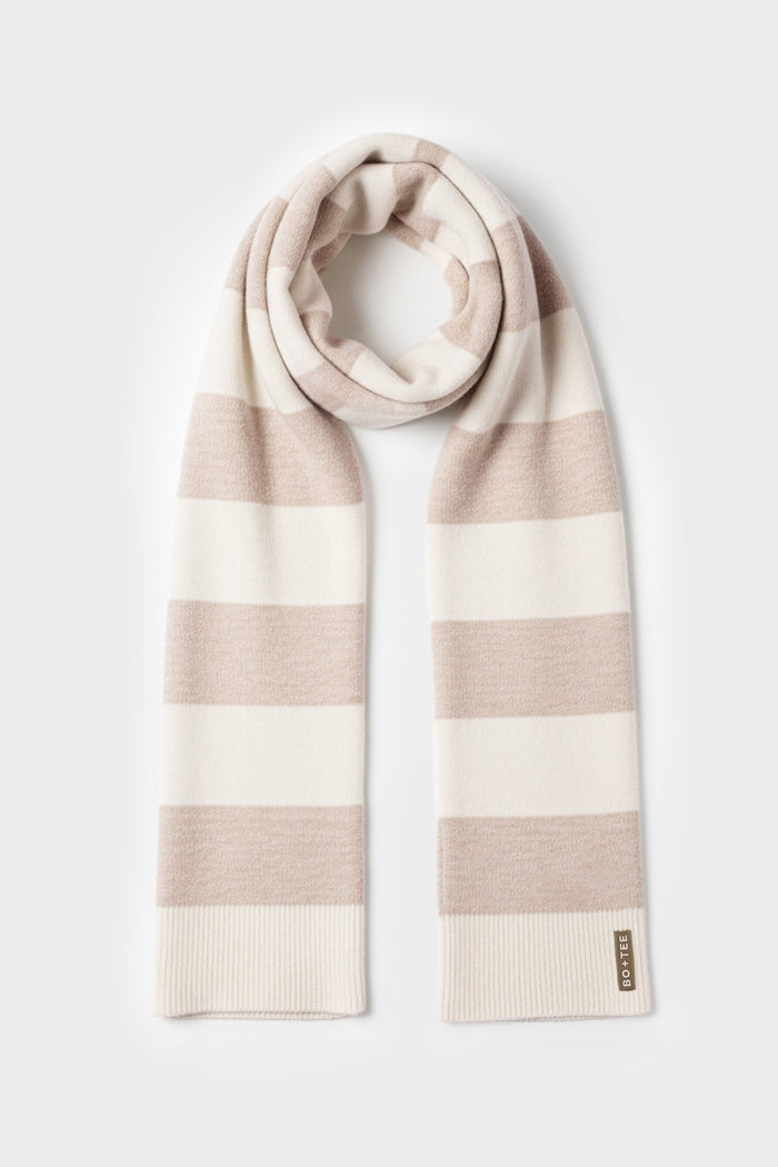 Knitted Striped Scarf in Ivory — Scarves