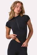 Women's Soft Active Quarter-Zip Top in Black — Activewear