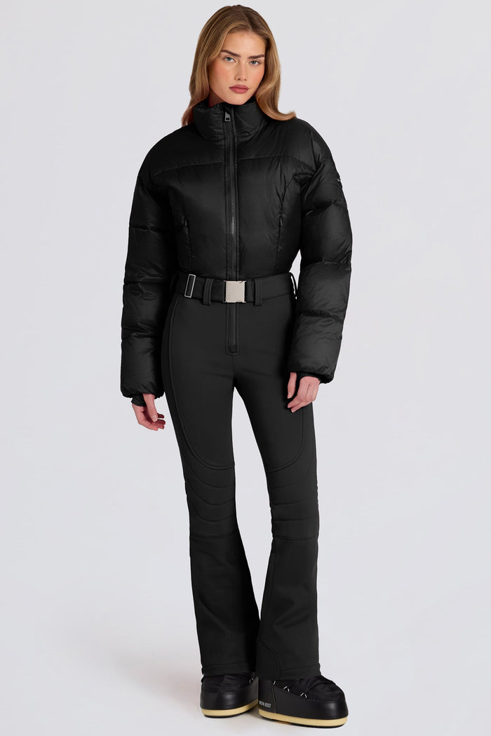 Waterproof Padded Belted Ski Suit in Black — Belts