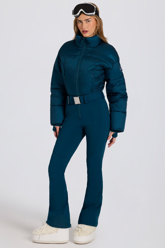 Waterproof Padded Belted Ski Suit in Teal — Belts