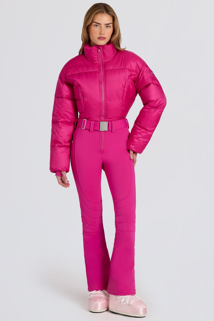 Waterproof Padded Belted Ski Suit in Magenta Pink — Belts