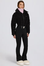 Waterproof Belted Layered Ski Suit in Black Leopard — Belts