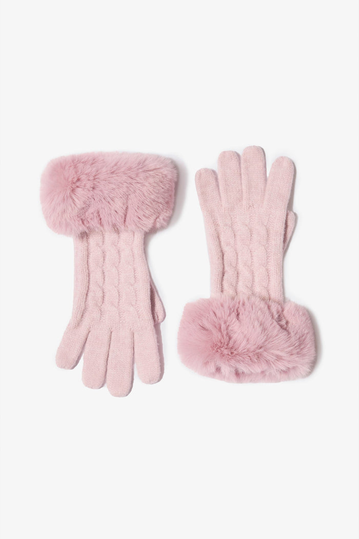Knit Faux-Fur Cuff Gloves in Powder Pink — Bracelet