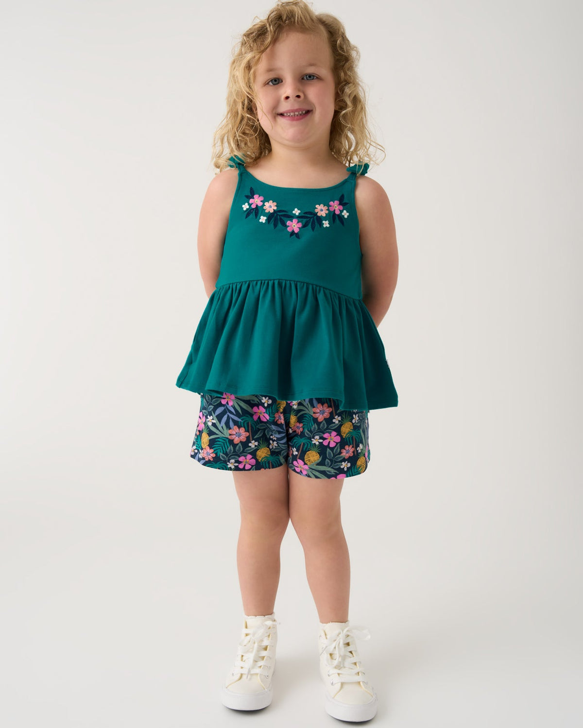 Midnight Tide Embroidered Peplum Tank — Tops