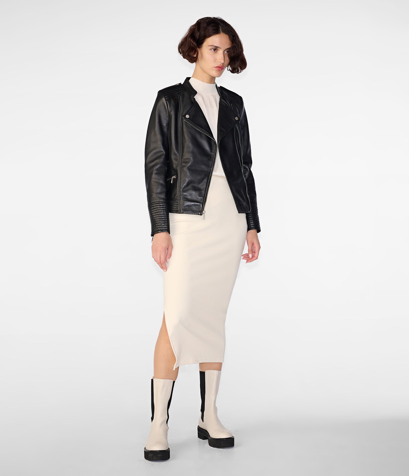 Monica Asymmetrical Leather Moto Jacket