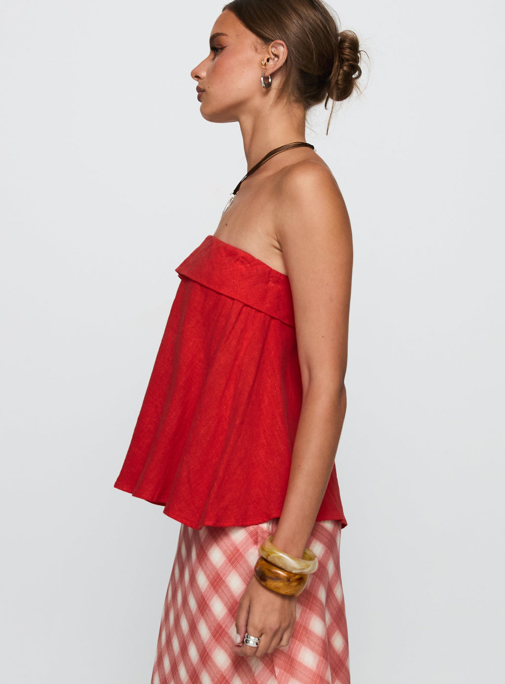 Women's Ethel Strapless Linen Top Red