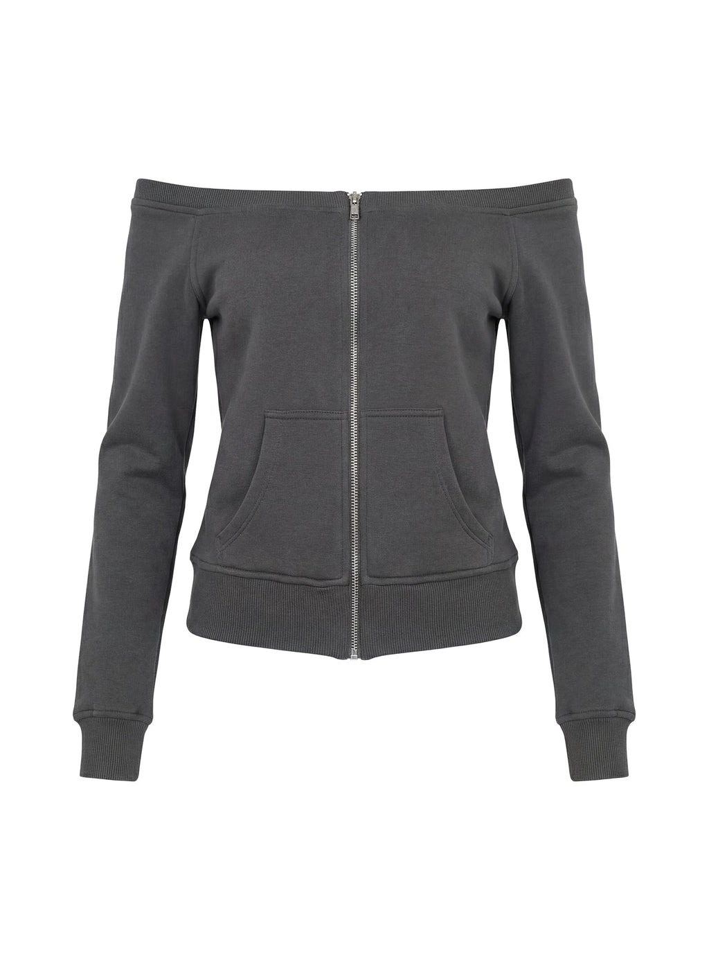 Women's Airazo Off Shoulder Zip Through Jumper Grey — Sweater
