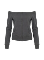 Women's Airazo Off Shoulder Zip Through Jumper Grey — Sweater