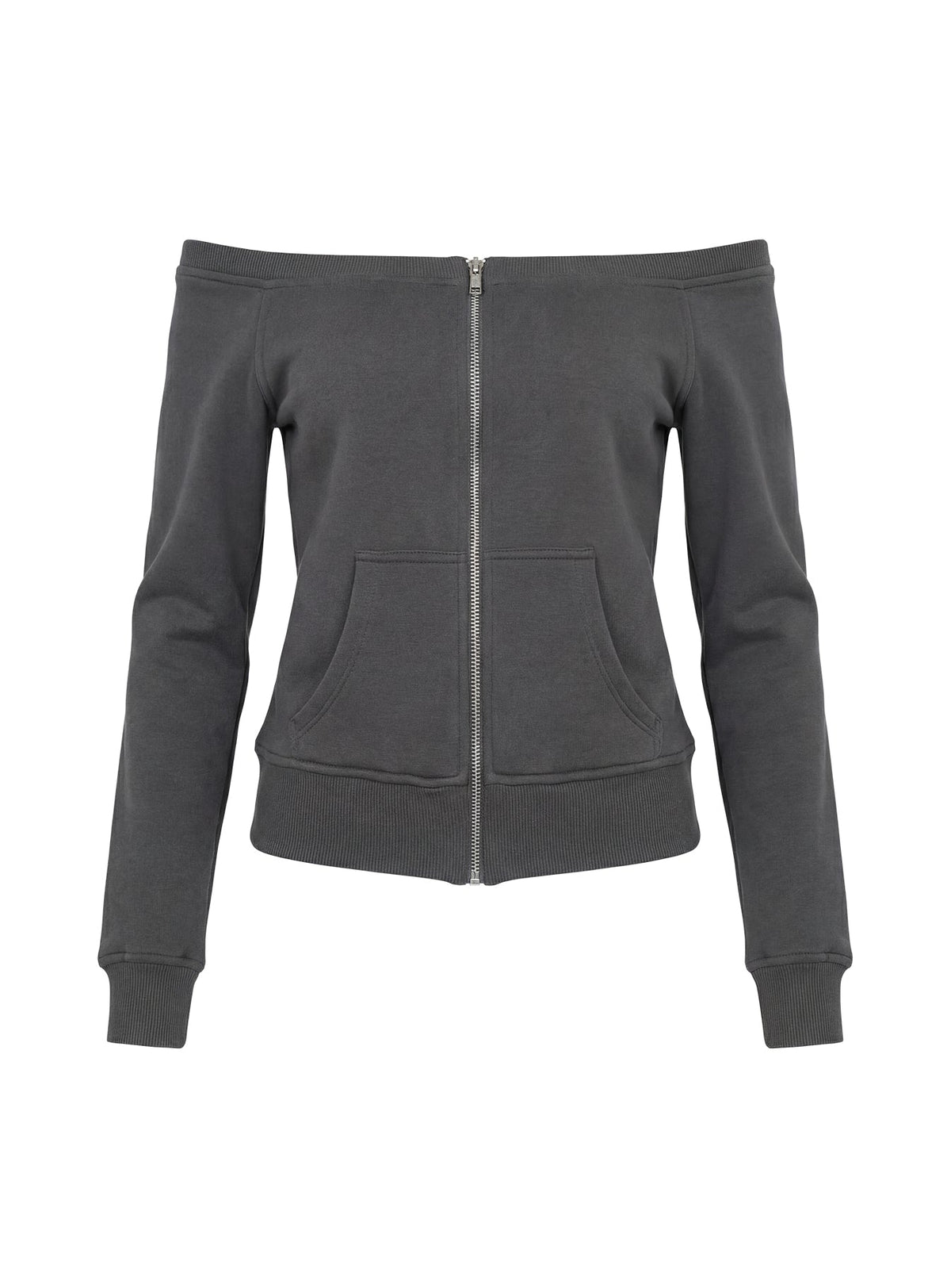 Women's Airazo Off Shoulder Zip Through Jumper Grey — Sweater